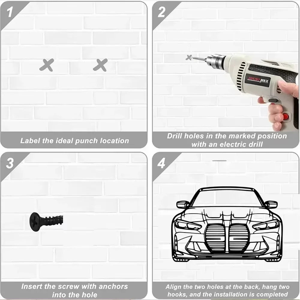 G80 M3 Front-Facing Metal Car Wall Art