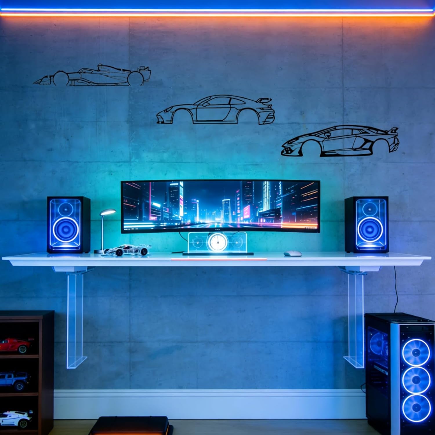 Dynamic Metal Racing Car Wall Art Decor - Set of 3 Sleek Silhouette Signs for Garage, Bedroom, Man Cave & Automotive Enthusiasts