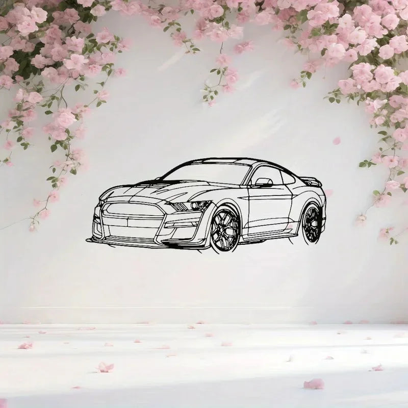 Modern Sleek Metal Car Outline Wall Sculpture Laser-Cut Line Art Decor for Home Office Garage Auto Repair Shop