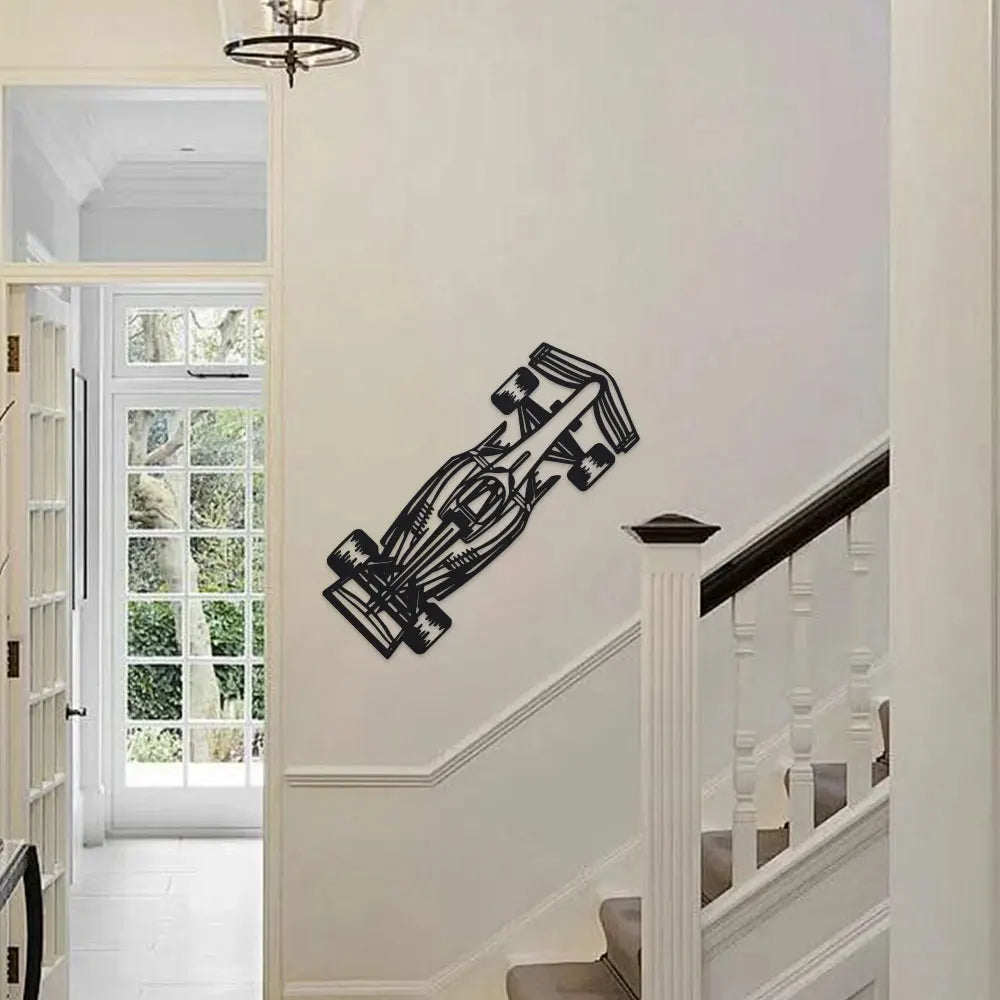 [Unique Racing Car Wall Decor] 1Pc Art Deco Car Silhouette Metal Wall Art - Sleek Racing Sculpture for Car Enthusiasts