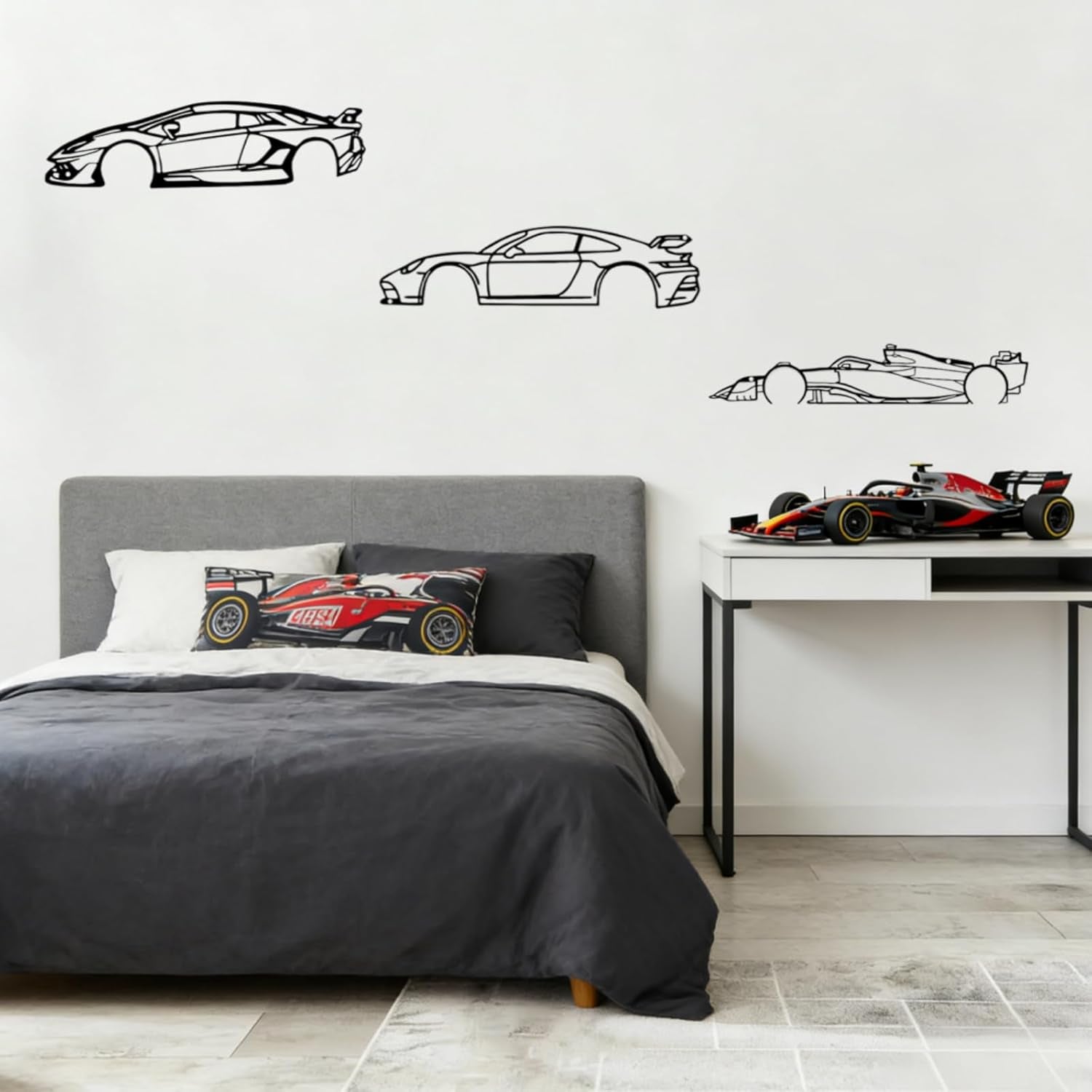 Dynamic Metal Racing Car Wall Art Decor - Set of 3 Sleek Silhouette Signs for Garage, Bedroom, Man Cave & Automotive Enthusiasts