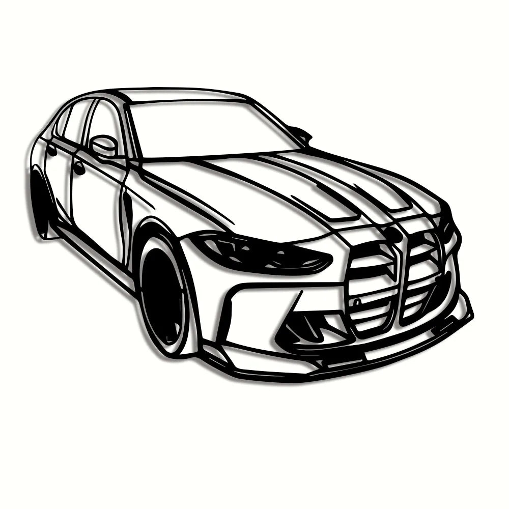 Modern Luxury Car Metal Wall Art - Sleek Black Iron Design with Red Accents, Perfect for Office, Living Room, Bedroom, Terrace